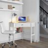 White Corner Writing Desk with Storage Drawer and Shelves - Image 7