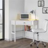 White Corner Writing Desk with Storage Drawer and Shelves - Image 2