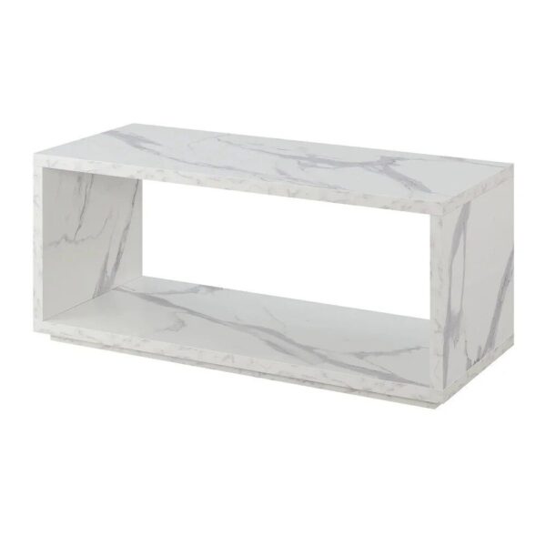 Elegant Faux White Marble Coffee Table with Shelf - Image 3