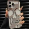 3D Skull Luxury Silicone Phone Case for iPhone Models - Shockproof with Mirror Film