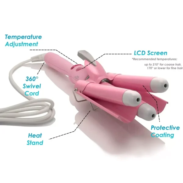 Wave Ceramic Triple Barrel Curling Iron Wand with LCD Display - Image 6