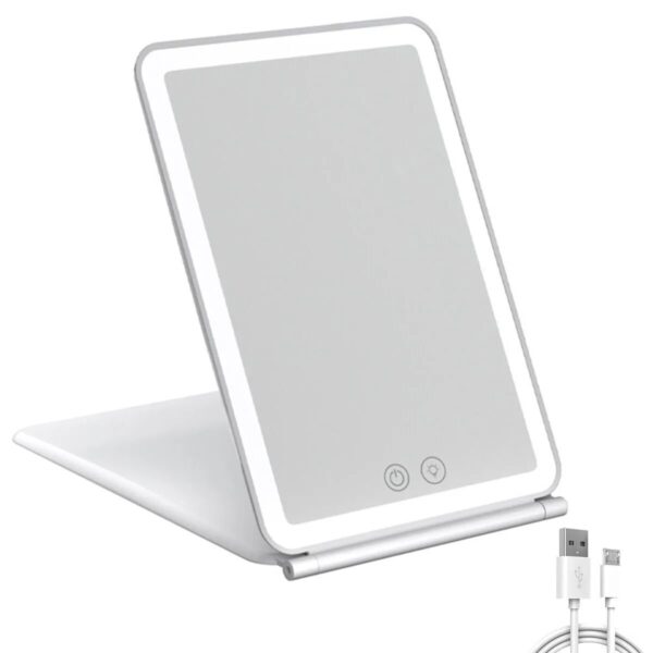 Touch Screen LED Makeup Mirror - Foldable, 3-Color Lighting, USB Rechargeable - Image 4