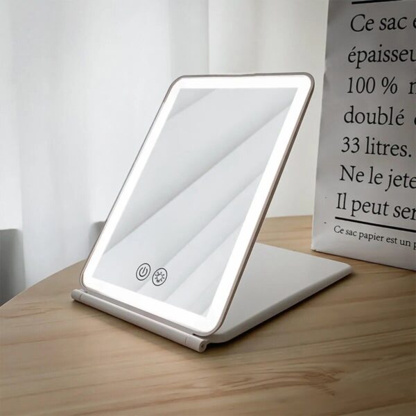 Touch Screen LED Makeup Mirror - Foldable, 3-Color Lighting, USB Rechargeable - Image 5